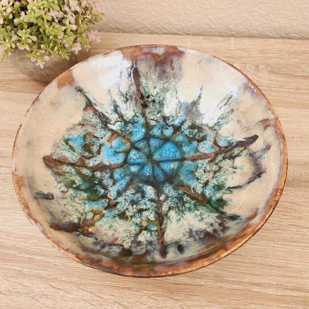 Vintage Ardeco Vallauris Mid Century Starburst Glazed Pottery Earth Tone Bowl